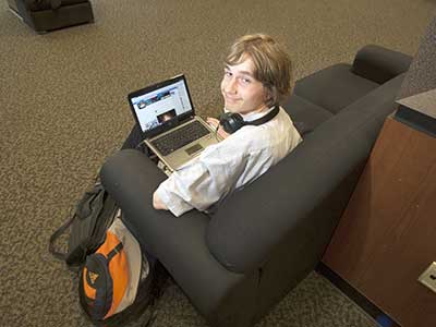 Student working on a laptop