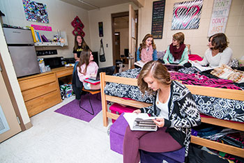 Students studying on their residence hall room