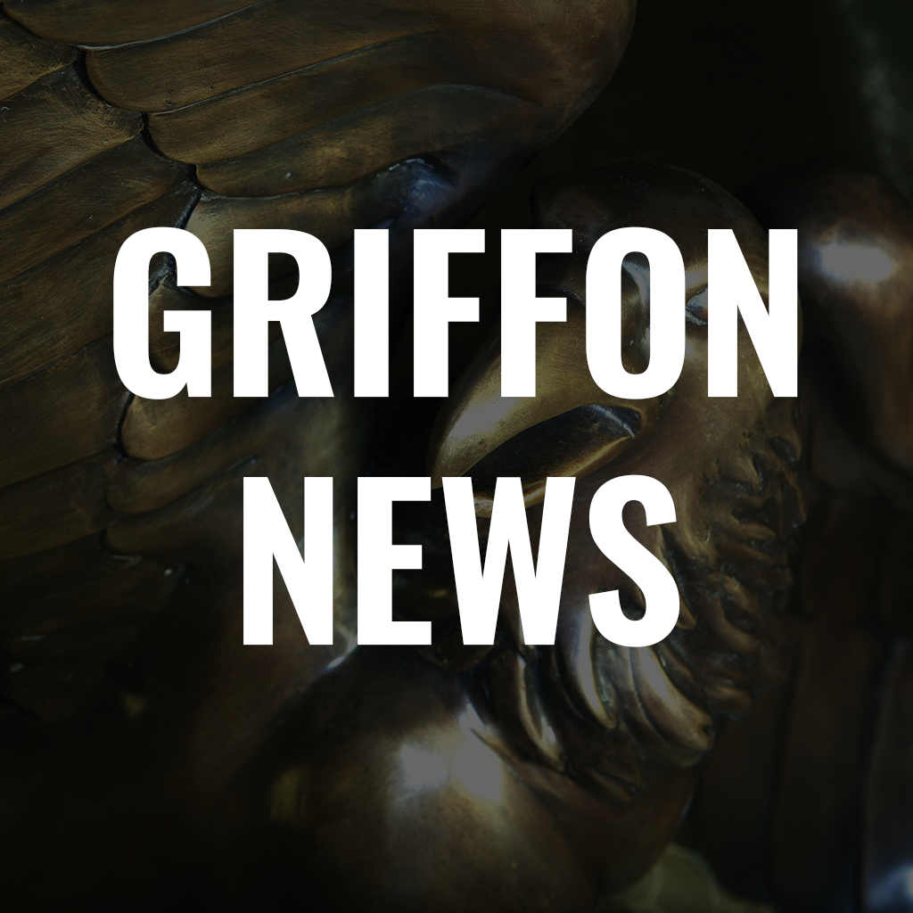 griffon news cover with a griffon statue in the background