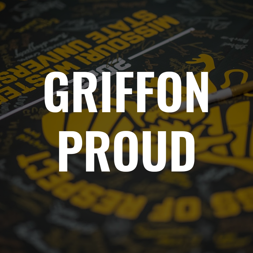 griffon proud cover with a griffon covered in graduate signatures in the background