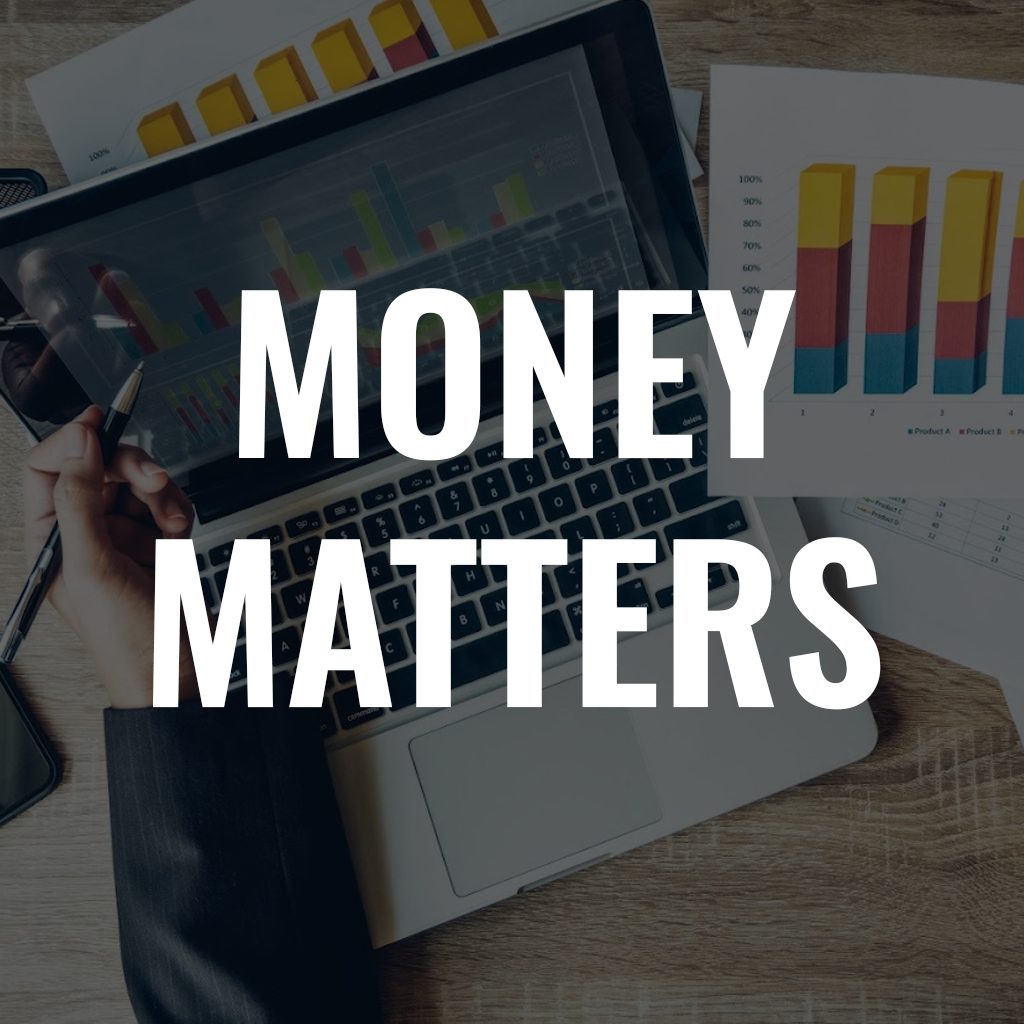 money matters cover with someone crunching the numbers in the background