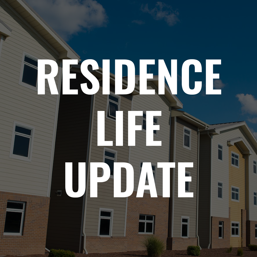 residence life update cover with the residence halls in the background