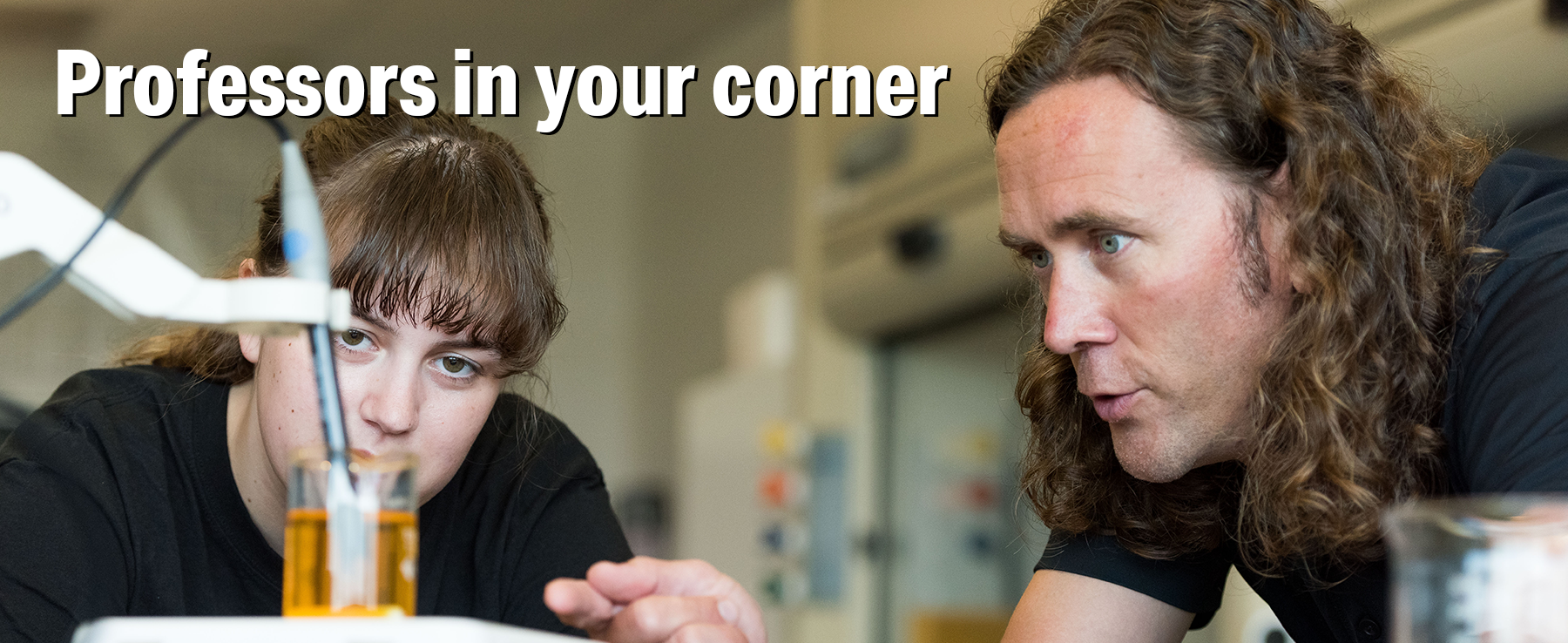 Faculty corner white professors in your corner, mwsu professor teaches student in chemistry lab