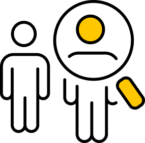 Icon with people and one person in a magnifying glass