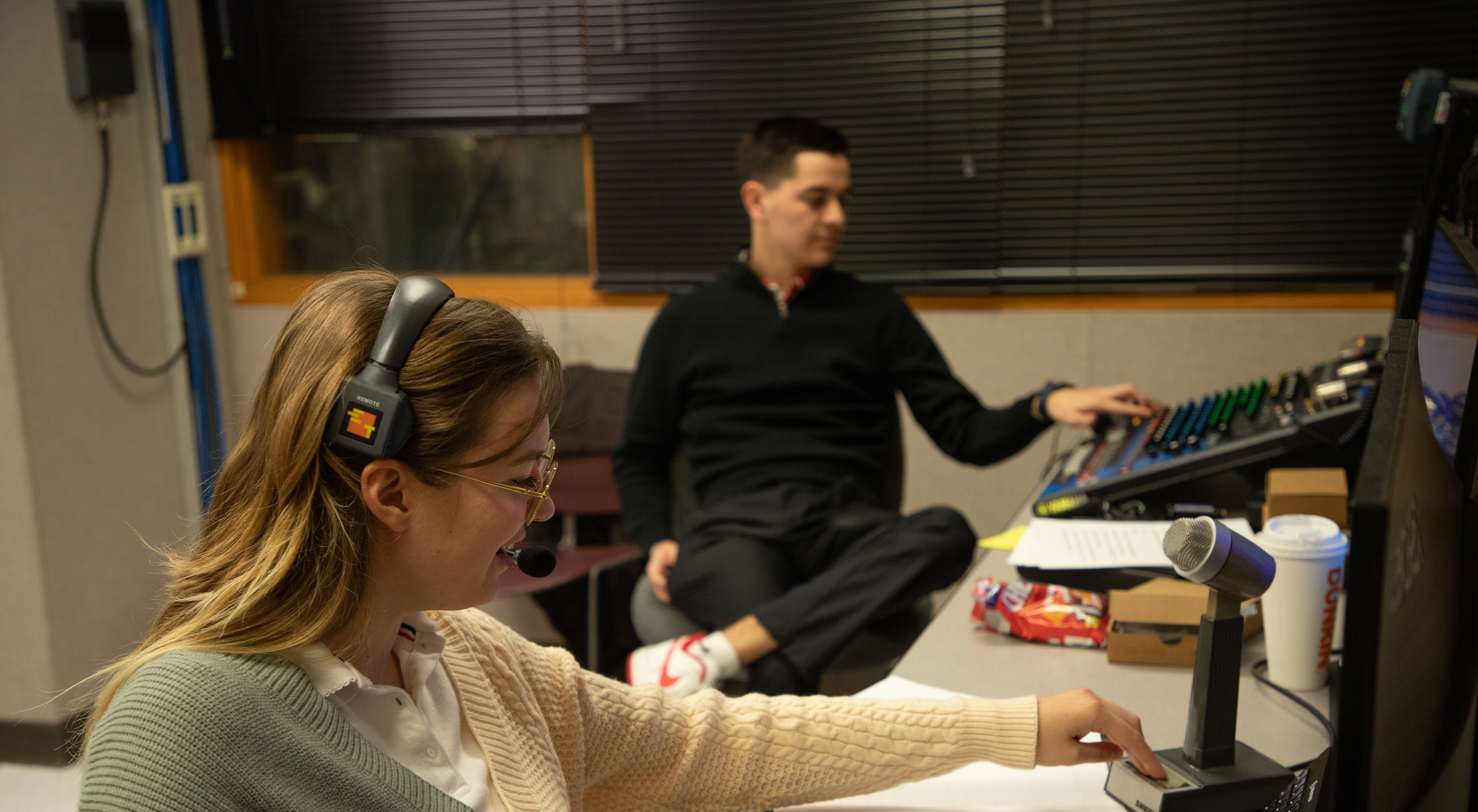 Students working on communications