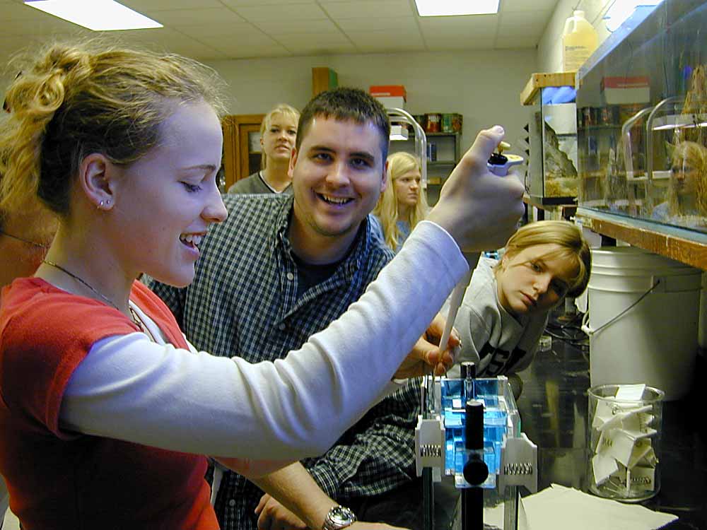Biology students working in the lab at MWSU