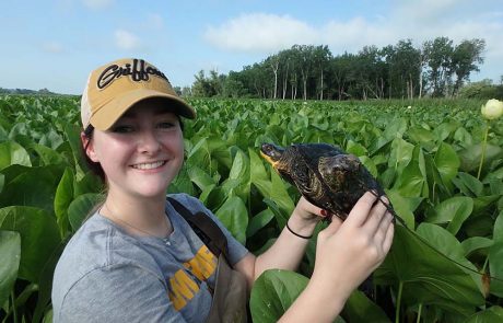 MWSU biology field research - holding a turtle