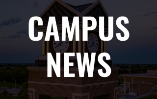 text that reads campus news with the clocktower in the background