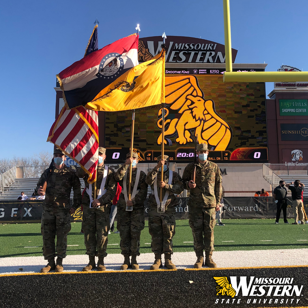 Soldiers holding flags