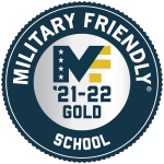 Badge logo that says military friendly school