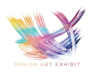 postcard design for Senior Art Exhibit features multi-colored brush strokes