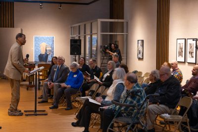drew brown addresses arts society in potter art gallery