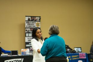 student meets prospective employer