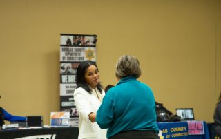 student meets prospective employer