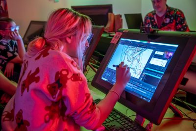 art student designs on computer