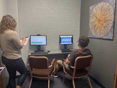researchers at computer terminals