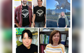 Top row, l-r: Brian Jenkins ’22, Devon Lindstrom ’19 and Alyka Zahnd, senior; bottom row (l-r) Dr. Csengela Barta and Dr. Gyongyi Szekely