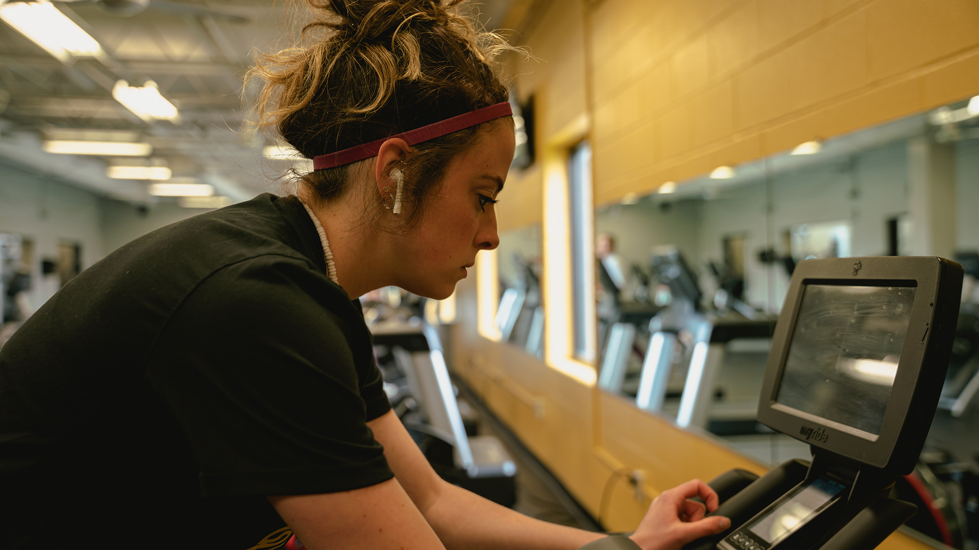 Student working out at Baker fitness center