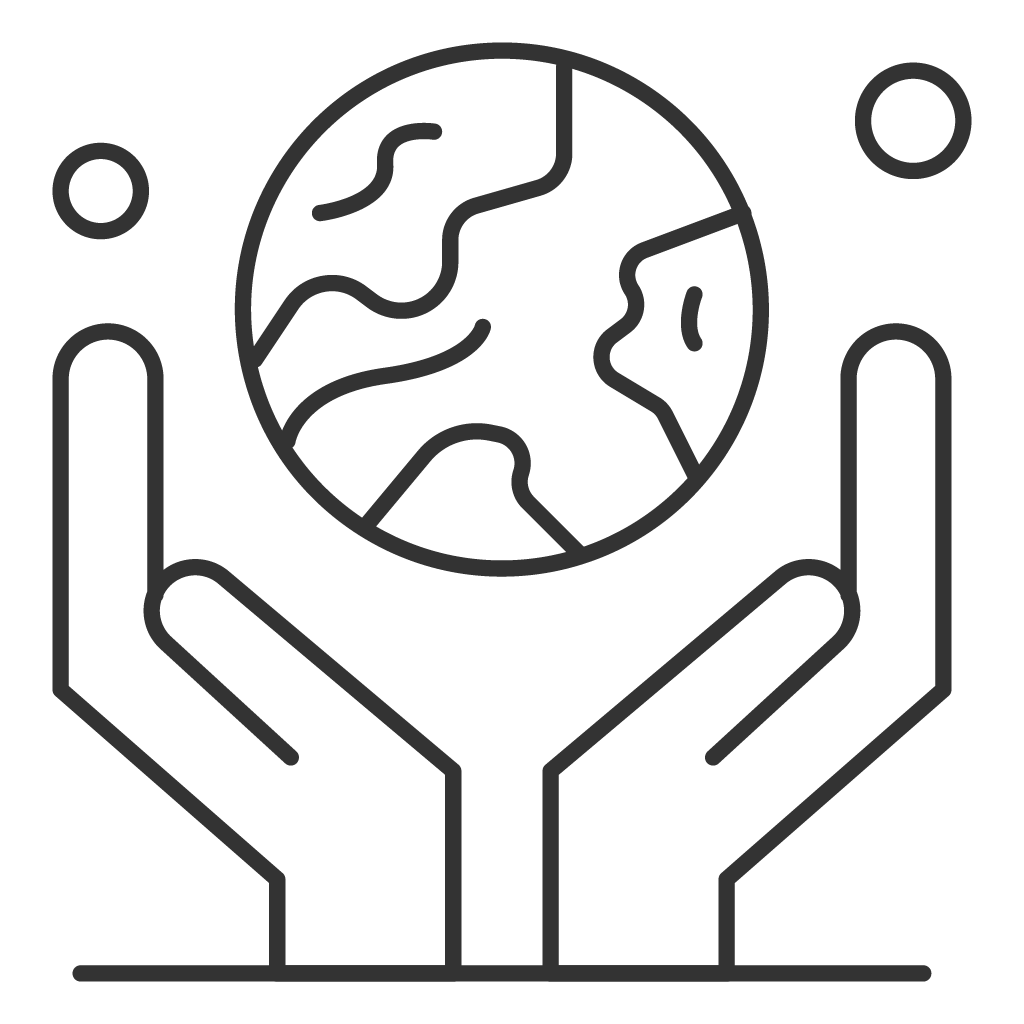 a grey icon of two hands holding the earth