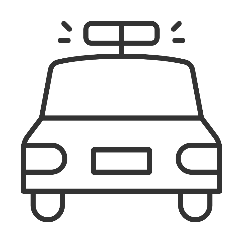 a grey icon of a police car