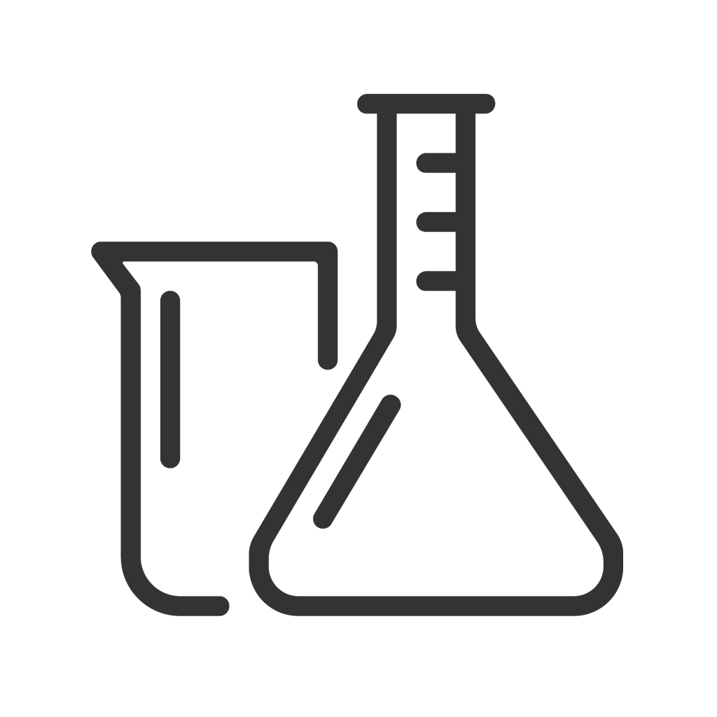 a grey icon of two beakers