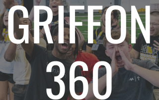 words griffon 360 on top of photo of excited screaming students