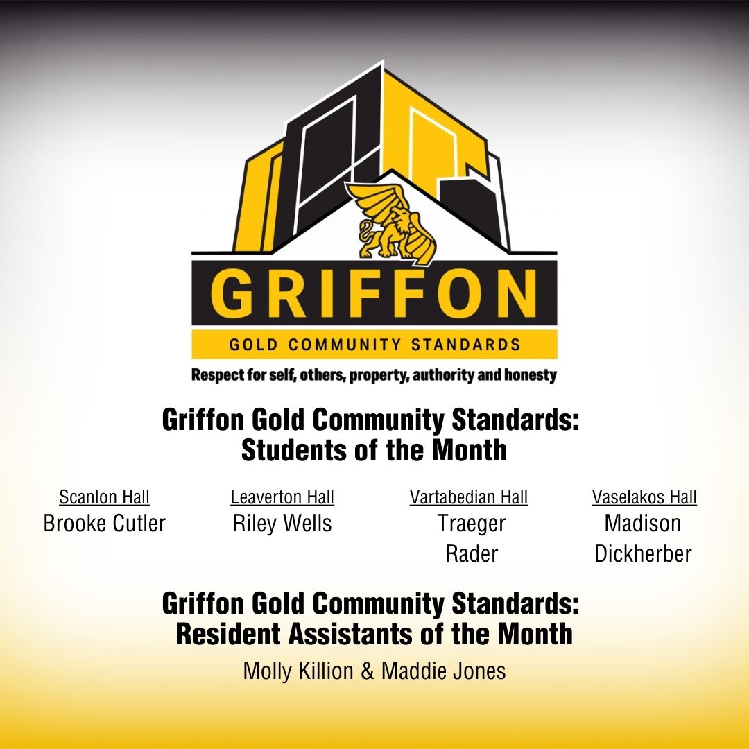 A text graphic giving the names of the students and RA's of the month, previously mentioned in the text.