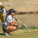 Steffanie Yabut lines up her next shot. Yabut is a senior who has played golf for Western since 2014